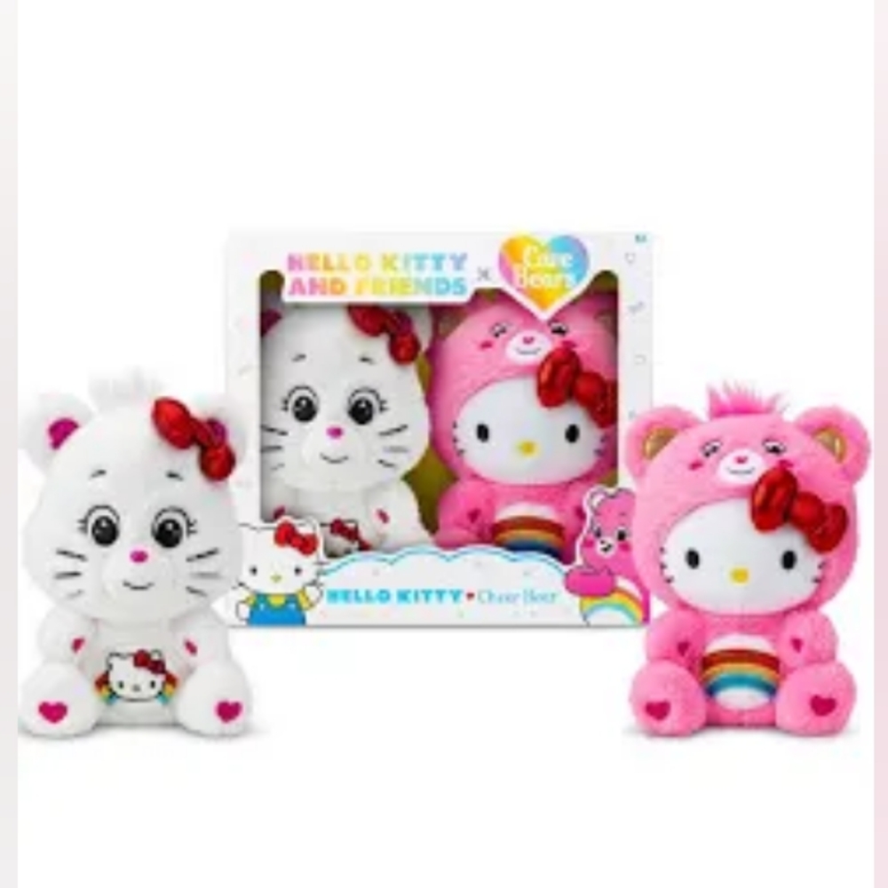 Care Bears Hello Kitty Loves Cheer Bear 10" Collectible Plush Gift Box Set